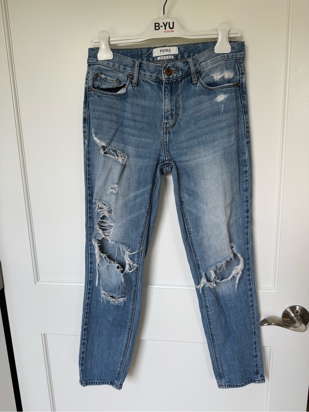 pistola light blue distressed boyfriend jeans